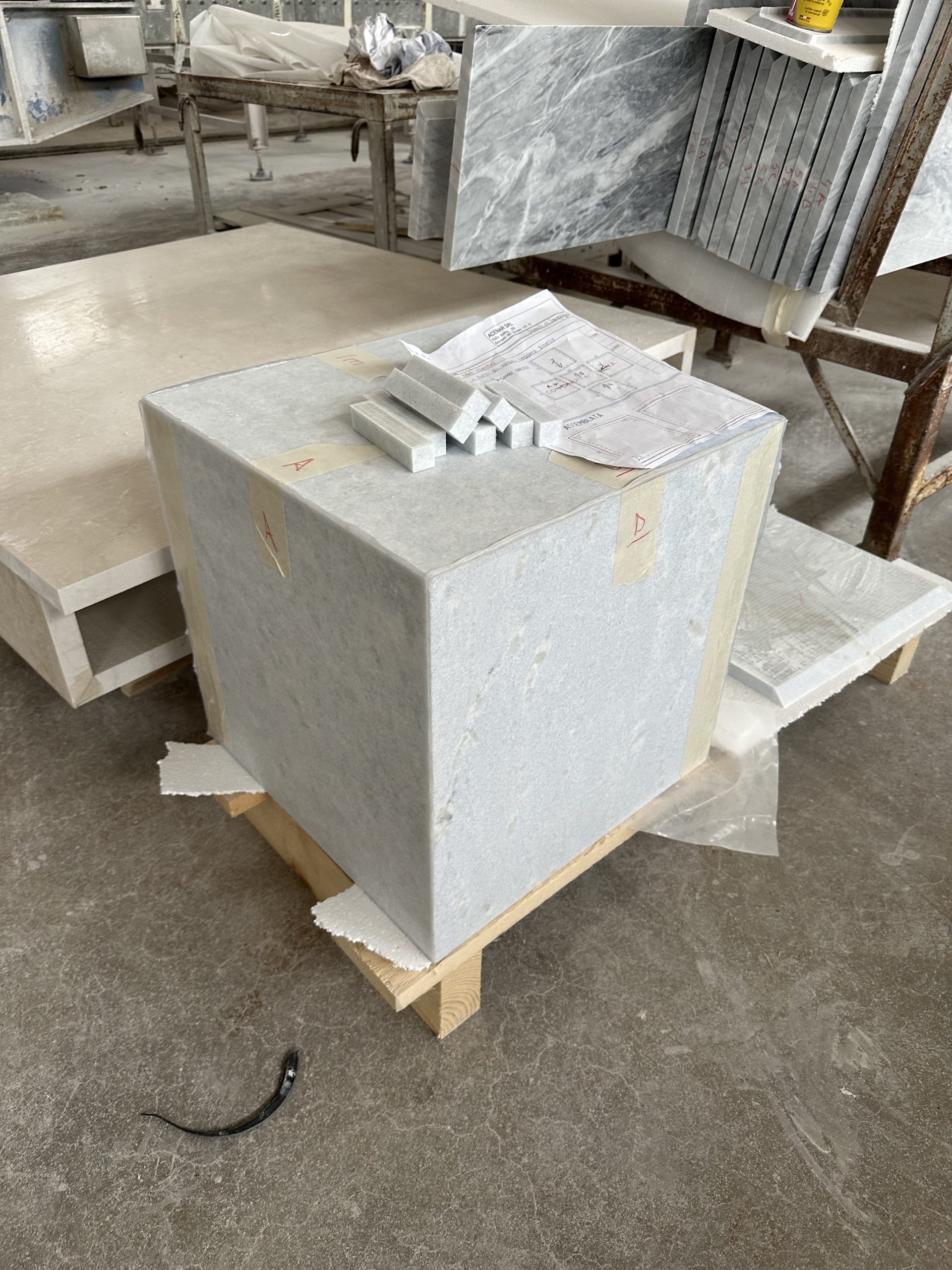 AZUL CIELO MARBLE HONED SIDE TABLE (CUBE)